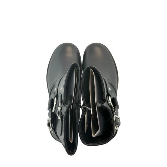 Black Conner Harness Silver Buckle Ankle Biker Boots Sz 11 Round Toe Block Heel - Picture 3 of 9